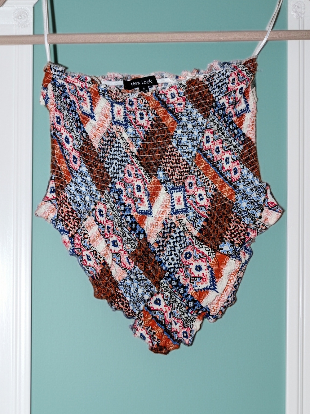 New Look Multicolor Smocked Tube Top - Blue, Brown, Pink